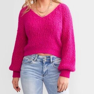 Willow + Root Chunky Vibrant Pink Open Back Tie Sweater Size Medium